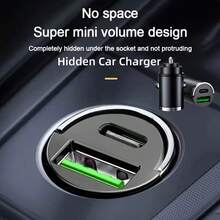 1入裝超迷你隱藏式車用充電器，雙口USB-A與Type-C快充車用充電器，拉環設計，輕巧低調車用轉接器，相容智慧型手機 - 多色 - 查看 2