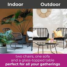 Outdoor Indoor Wicker Rattan Garden Furniture Sofa Chair Table Set With Natural Cushion For Patio Balcony - Black - View 4