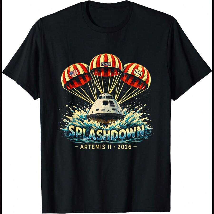 Artemis II Orion Moon Mission Splashdown Unisex T-Shirt - Black - View 1