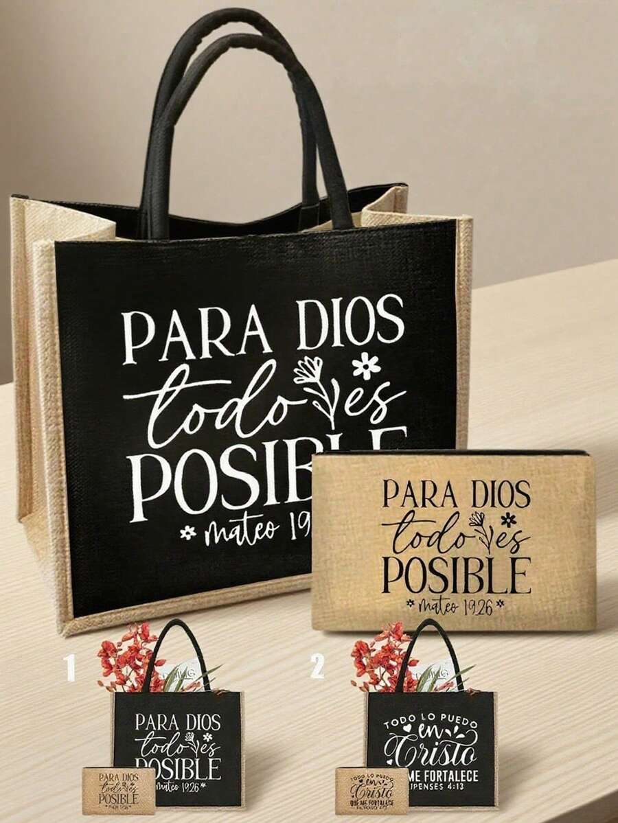 Bao gồm túi tote in hình Kinh Thánh và túi đựng mỹ phẩm, túi tote in hình Chúa Giê-su theo phong cách cổ điển, quà tặng Cơ đốc giáo, túi tote vải lanh bền chắc, thời trang tối giản, túi mua sắm dung tích lớn, thích hợp cho dã ngoại, tụ họp, du lịch và mua sắm ngoài trời, quà sinh nhật, quà Giáng sinh. - Nhiều màu - Xem 1