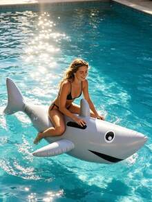 Inflatable Shark Ride, Inflatable Shark Water Ride, Inflatable Great White Shark Pool Float, PVC Inflatable Shark Surfboard Floating Raft, Suitable For Adult Family Entertainment, Outdoor Leisure, Summer Party, Beach, Lake, Water, Pool Floating, Fun Summer Water Entertainment, Suitable For Pool Party, Vacation, Summer. - Image - View 3
