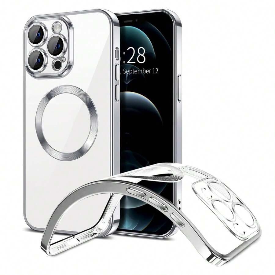 1 Stück Hadaasi Silber Magnetische Elektroplattierte Transparente Kabellose Lade Handyhülle Kompatibel Mit Apple 17e/17pro/17promax/17Air/17/16pro/16promax/16plus/16/16E/SE4/15pro/15promax/15plus/15/14pro/14promax/14plus/14/13pro/13promax/13/12pro/12promax/12/11promax/11/11pro