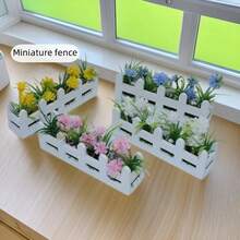 1pc Miniature Fence Floral Decoration, Dollhouse Yard Decorative Fence, Artificial Flower Ornament, Home Decor, Micro Scene Photography Prop Model, Fence Model Decoration, Desktop Ornament, Christmas Gift - 4 Miniature Fences - View 2