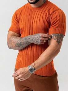TRICOT DE LUXO Men's Textured Knit Shirt, High Quality, Spring, Summer, Autumn, Premium Quality. - Orange - View 1
