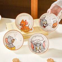 TOM AND JERRY. 1/4件裝乳白色直條紋卡通貓鼠正宗陶瓷碗，柔和可愛印花設計，居家餐具，耐熱易清洗，適用於米飯/湯品/麵條/甜點 - 彩色 - 查看 7