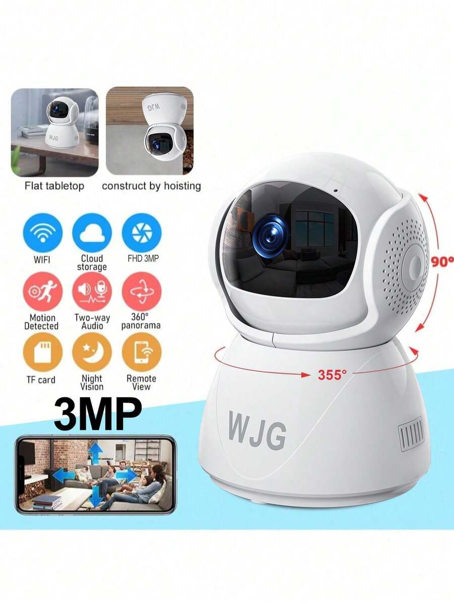 WJG Baby Monitor, 1290P HD Video Baby Monitor With Camera And Audio, 2.4GHz Camera With Night Vision, Baby And Pet Motion Detection, Cloud Storage - White - View 1