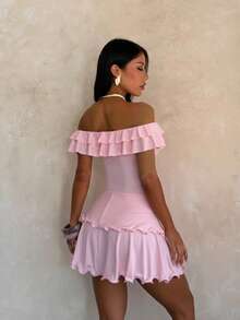 Women's Summer Dress, Ruffle Hem Sexy Dress Elegant Pink - Pink - View 6