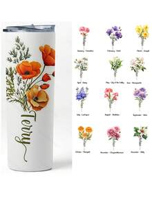 Personalized Birthday Floral Insulated Cup, Customized Name Cup, Birthday/Christmas/Mother's Day Gift For Her - Multicolor - View 2