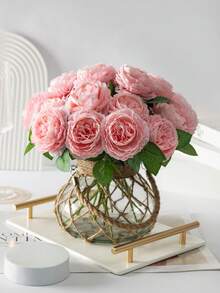 MEHELANY 5/1pc Light Pink Artificial Peony Flower With Stem, Faux Flower For Home Party Decor, Wedding Centerpiece, Home Vase Arrangement, Autumn Decoration, Living Room, Kitchen, Hotel And Office Decor - Pink - View 5