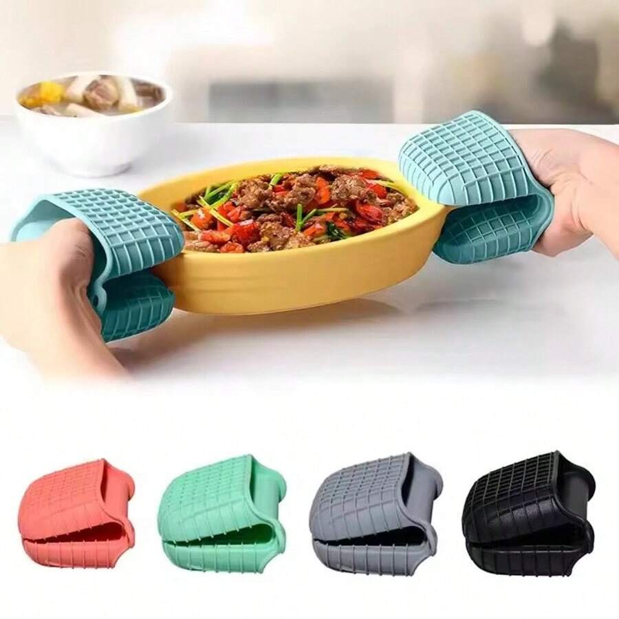 Insulated Plaid Silicone Anti-Scald Oven Mitts, Baking Oven Microwave Plate Gripper, Non-Slip Heat-Resistant Hand Clips - View 1
