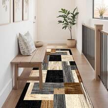 1 pieza Felpudo con estampado de patrón de patchwork geométrico, superficie de cachemira sintética, base de TPR, alfombra de baño, alfombra de cocina, alfombra de lavandería, decoración de ambiente festivo, decoración del hogar, decoración de fiesta, decoración de boda, decoración de comedor y cocina - Multicolor - Ver 2