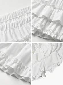 Cream White Frill Trim Skirt, High Waist Slimming Ballerina Tutu Skirt For Summer - White - View 8