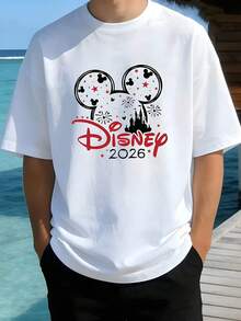 [Disney Officially Licensed] Women's Crew-Neck Printed T-Shirt - Featuring Disney's Minnie Mouse Graphic And "Minnie" Lettering Print - White - Men's - View 2
