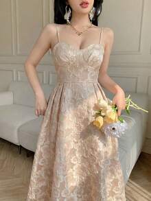 YkhahaYkhahaCelisse Vestido midi de camisola de jacquard, falda acampanada con cintura ceñida, vestido elegante y estilizador de estilo vintage para citas y eventos formalesYkhahaYkhaha - Rosa vieja - Ver 1