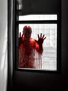 Halloween Zombie Bloody Window Stickers, Self-Adhesive Scary Halloween Window Stickers, Eerie Halloween Silhouette Window Stickers, Horror Party Decorations, Suitable For Indoor/Outdoor Halloween Party Horror Bloody Handprint Decorations, Haunted House Decor, Home And Window Decorations, Easy To Apply Reusable Stickers - Monochrome - View 5