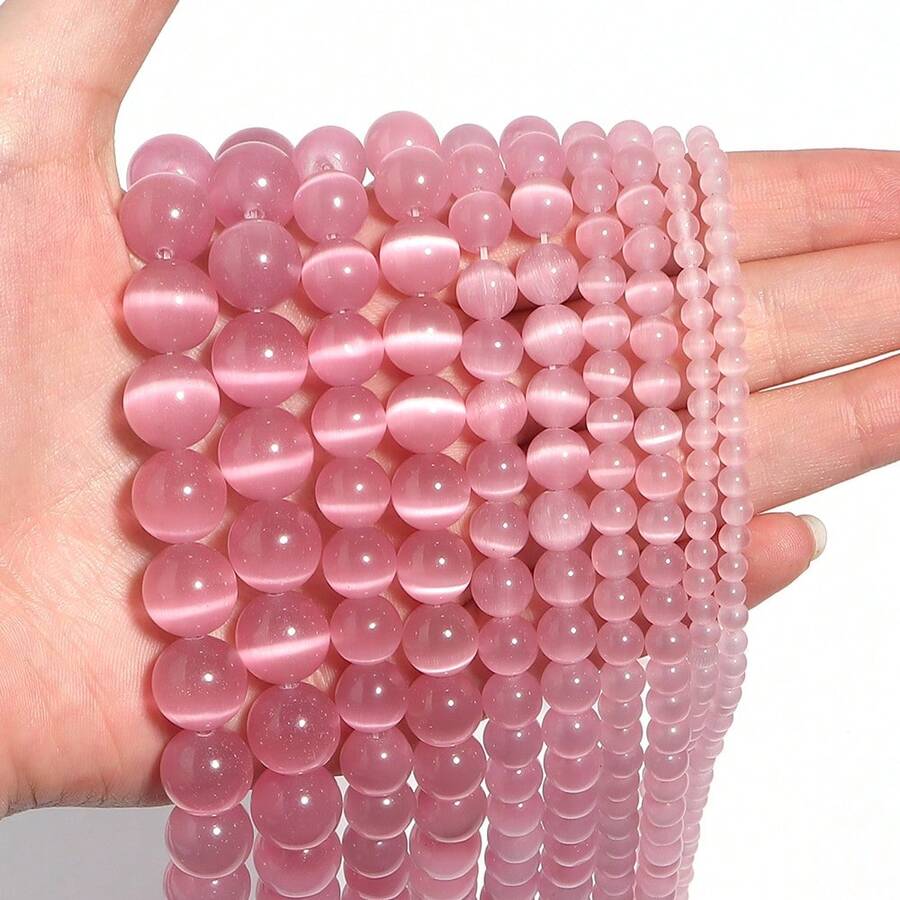 1串 4/6/8/10mm 天然淡粉色貓眼圓形散珠，高級珠寶手工材料，適合製作手鍊、耳環、項鍊，感恩節首選，聖誕節與萬聖節的完美禮物配件