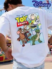 Officially Licensed Disney Toy Story Woody And Bass Dinosaur Block T-Shirt, Casual Style, Short-Sleeved Shirt Made Of Pure Cotton, Leisure Sweatshirt, Men's Summer Clothing. - 白色 - 查看 2