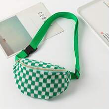 1pc Checkered Waist Bag |   Adjustable Storage Bag Men And Women, Portable With Adjustable Shoulder Strap, Fashionable Travel, Hiking, Cycling, Running, Leisure - Polyester Blend, Mixed Colors, Zipper Closure MBGM - Light Blue - View 6
