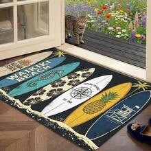 1pc Door Mat Tropical Beach Style Entrance Rug Flannel Material Thick Plush - 0.4inch Sponge Thickness Unique Surfboard Design Suitable For Doorways, Bathroom, Kitchen, Toilet, Bedroom, Indoor And Outdoor, Farmhouse, Patio, Laundry Room, Courtyard De - 彩色 - 查看 5