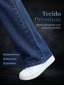 Women's Wide Leg Jeans, High Waist, Comfortable, Dark Blue - 深色水洗藍 - 查看 3