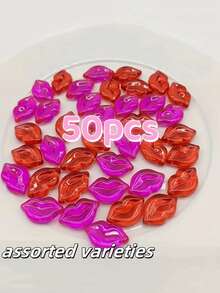 50pcs Lip-Shaped Resin Beads Mixed Colors - Wedding And Party Jewelry Making Supplies, Tabletop Decor Accessories - Multicolor - View 1