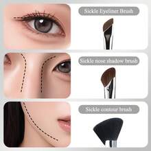 NOVO 3pcs Professional Makeup Brush Set, Contour Brush, Nose Shadow Brush, Eyeliner Brush, Super Soft Makeup Brush Set, Suitable For All Skin Types Contour, Eyeshadow, Eyebrow And Lip Makeup Brush Tools - Multicolor - View 3