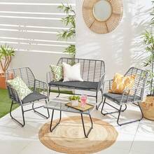 Outdoor Indoor Wicker Rattan Garden Furniture Sofa Chair Table Set With Natural Cushion For Patio Balcony - Dark Grey Cushion - View 3