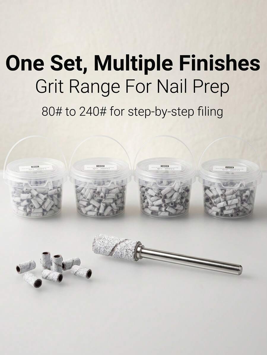 200pcs Mini Nail Sanding Rings In Tube, Includes 2pcs 3mm Bearings, 4 Grit Sizes 80/120/180/240, For Polishing Natural Nails And Cleaning Nail Edges To Prepare For Manicure - Light Grey - View 1