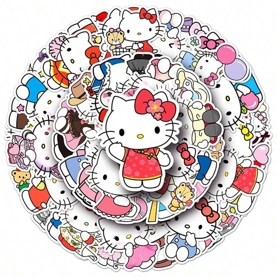 50 miếng nhãn dán graffiti chống nước hoạt hình dễ thương Sanrio Hello Kitty để trang trí mũ bảo hiểm, xe đạp, sổ dán, hộp bút - 50PCS-A - Xem 1