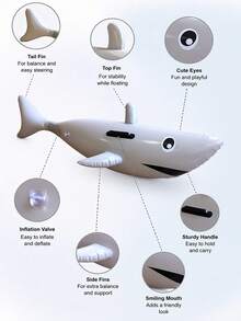 Inflatable Shark Ride, Inflatable Shark Water Ride, Inflatable Great White Shark Pool Float, PVC Inflatable Shark Surfboard Floating Raft, Suitable For Adult Family Entertainment, Outdoor Leisure, Summer Party, Beach, Lake, Water, Pool Floating, Fun Summer Water Entertainment, Suitable For Pool Party, Vacation, Summer. - Image - View 6