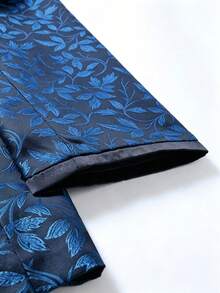 Men's Shawl Collar Satin Jacquard Blazer, Single Button Slim Fit Evening Tuxedo Jacket For Wedding / Party / Performance - Royal Blue - View 5