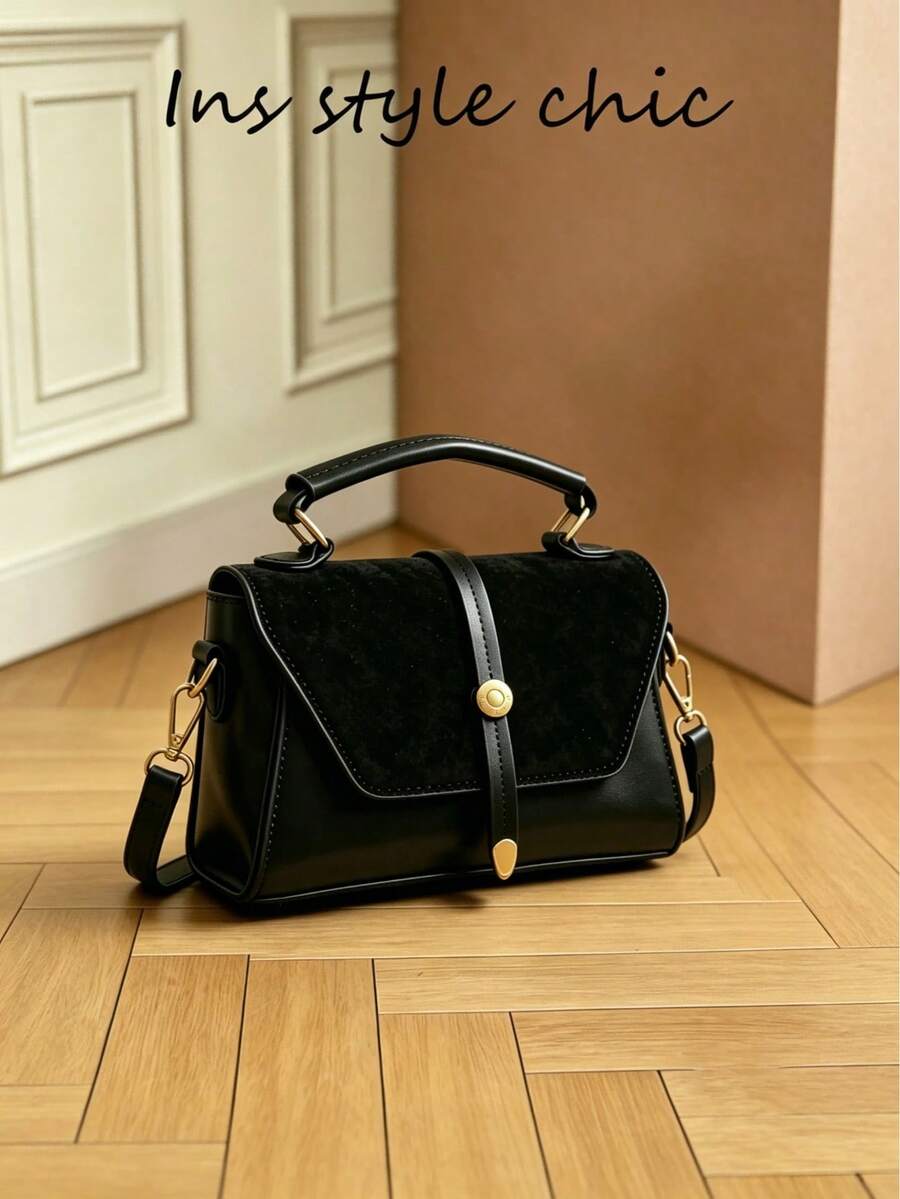 New Fashion Classic Metal Buckle Decor Design Portable Adjustable Strap Square Bag, Burgundy Flap Design