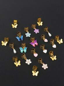 36/18 Pcs Butterfly Braid Clips Crystal Dreadlock Hair Accessories Colorful Butterfly Pendant Pearl Shiny Hair Accessories Star Braid Beads Clips Head - Multicolor - View 4