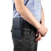Vertical Phone Waist Pouch With Belt Loop, Men's Lychee Grain Leather Waist Bag, Waist Belt Pouch For Elderly - Black - View 5