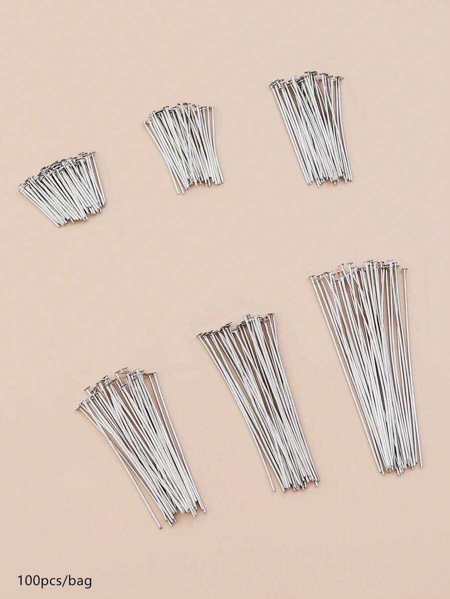 100pcs Stainless Steel Open Eye Pins,20/30/40/50/60/70mm,For DIY Earring, Bracelet, Pendant And Other Jewelry Making, Stainless Steel Material - Silver Gray - View 1