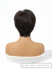 Wig Bob Elf Hitam Alami 8 Inci dengan Poni, Serat Sintetis Tahan Panas, Topi Jala yang Dapat Diatur dan Bernapas, Cocok untuk Pemakaian Sehari-hari, Kantor, Kencan, Pesta Halloween - Hitam - View 8