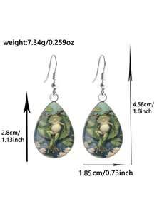 1 Pair Cartoon Fairy Tale Style Water Lily Frog Pattern With 316 Stainless Steel Teardrop Ear Hooks, Minimalist Style Suitable For Women's Daily Gift Wearing Jewelry Earrings, Elegant Minimalist Style Women's Suitable For Daily Vacation Wearing Jewelry Earrings - Olive Green - View 4