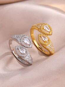 rakol 1pc Vintage Elegant Hollow Water Drop Geometric Ring For Women, Daily Wear, Gift - Style 3 - View 3