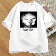Camiseta con estampado de gato de ibuprofen para hombre y mujer, camiseta informal con gráfico de gato divertido, Top de manga corta con cuello redondo, ropa de calle de moda, camiseta Unise - Multicolor - Ver 1