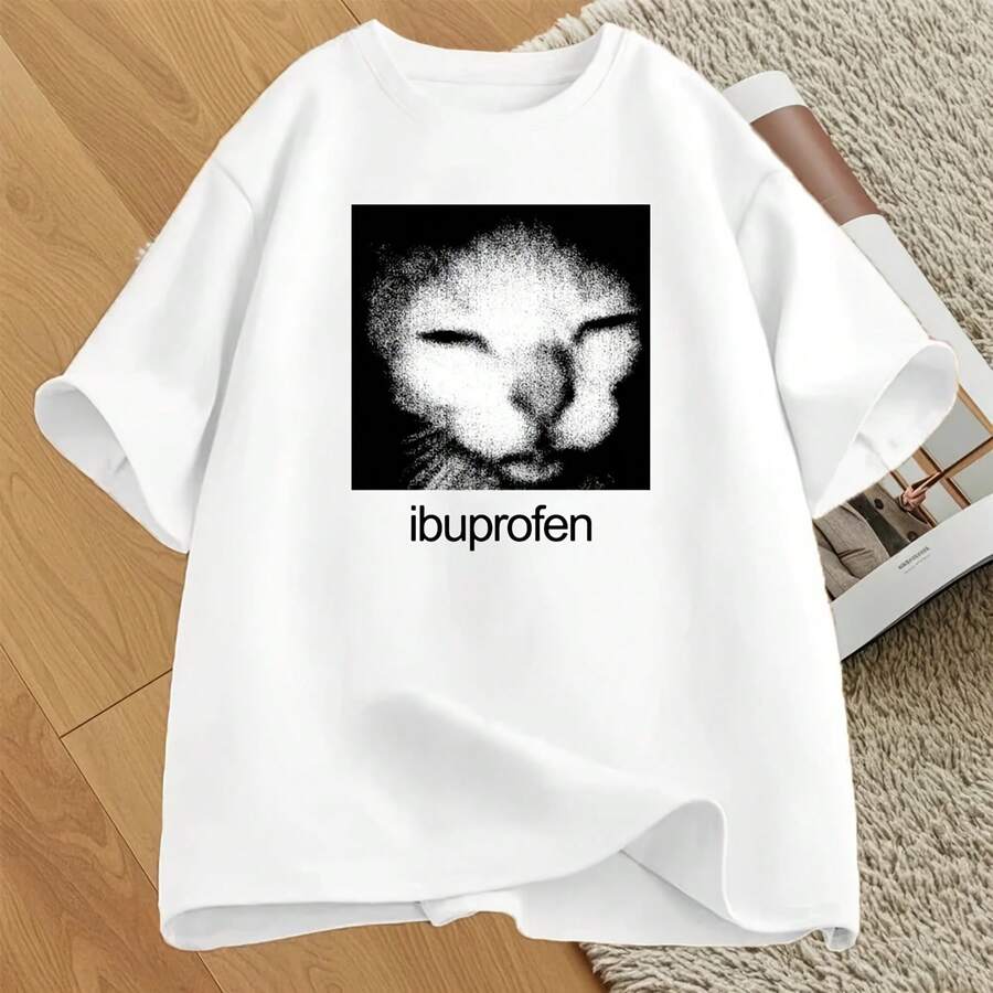 Camiseta con estampado de gato de ibuprofen para hombre y mujer, camiseta informal con gráfico de gato divertido, Top de manga corta con cuello redondo, ropa de calle de moda, camiseta Unise - Multicolor - Ver 1