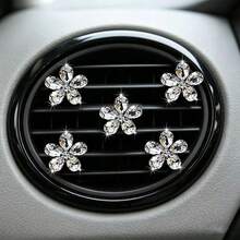 5pcs Shiny Crystal Flower Car Air Vent Clip Decor, Car Interior Ornament, Personalized Decoration For Men And Women - Crystal Flower - View 3