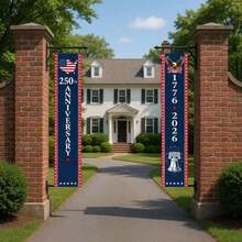 1Pair 250 Years Of Freedom Banner, American Bicentennial 1776-2026 Front Door Decor, Patriotic Porch Sign For 4th Of July, Memorial Day, Veterans Day, Outdoor Indoor Hanging Decoration, Weather Resistant Polyester Fabric - View 4