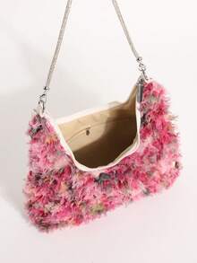 Bolso de hombro hobo de encaje amarillo-verde con diseño floral hueco y adornos de strass para mujer, adecuado para vacaciones (patrón floral distribuido aleatoriamente) - Rosa - Ver 8