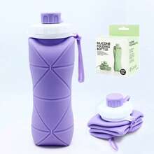 Collapsible Silicone Water Bottle, Portable Foldable Large Capacity Cup For Outdoor Hiking Cycling Travel - 紫色 - 查看 2