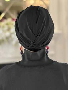 1pc Women's Luxury Knitted Headscarf Hat, Sparkling Rhinestone Headscarf, Elegant Islamic Headwear For Special Occasions - Black Diamond - View 2