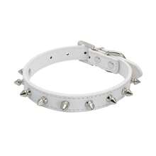 Collar de cuero para mascotas con remaches, collar con diseño de manchas para gatos y perros, correa colorida para perros pequeños y medianos. - Blanco - Ver 7