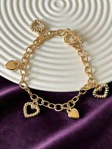 Women's Gold Love Bracelet, Lightweight And Exquisite Design, Hollow Heart Design, Perfect For Daily Wear, Enhances Elegant - Gold - View 5