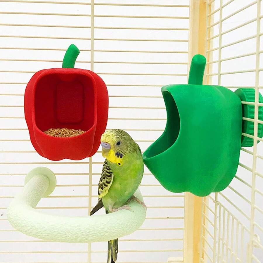 1pc Green Pepper Shaped Parrot Feeding Bowl, Cage Hanging Seed And Water Dish Bird Feeder, Suitable For Hamsters, Budgies, Cockatiels And Long-Tailed Parrots Small Pet Feeder, Decorative Bird Feeding Accessory - Multicolor - View 1