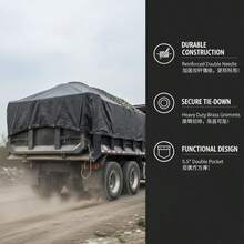 [Free Shipping] Cargo Netting 7.5x18 Ft For Flatbed Trailer Dump Truck Grain Truck PVC Coated Mesh Heavy Duty Fabric 5.5" Double Pocket Brass Grommets Reinforced Double Needle Stitch Webbing Fits Manual Automatic Systems-XY22003 - Default0 - View 5