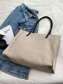 Hevel,Letter Pattern Shoulder Tote Bag, Mother's Day Gift, Fashionable Canvas Material, Suitable For Groceries And Gifts,Bags For Woman - Beige - View 9